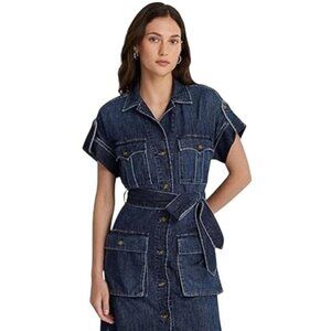 NWT Lauren Ralph Lauren 12 Petite Belted Denim Shirtdress Atlas Wash